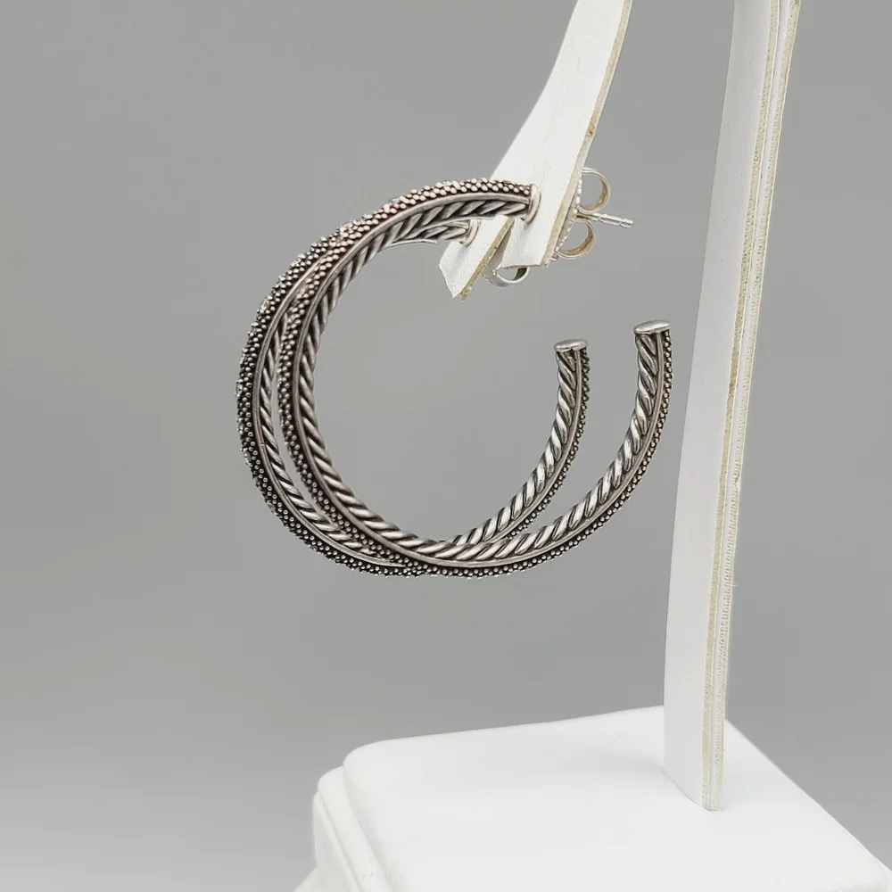 David Yurman Large Midnight Melange Hoop Earrings With Diamonds - Picture 5 of 12